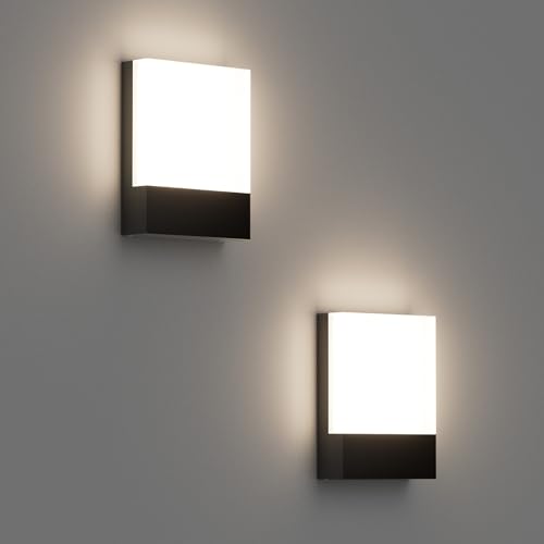 Klighten 2 peças 24 W LED candeeiro de parede exterior/interior, impermeável IP65 preto aplique de parede, luz de parede alumínio moderno para jardins corredor terraço, 1500 lúmen, branco neutro 4500