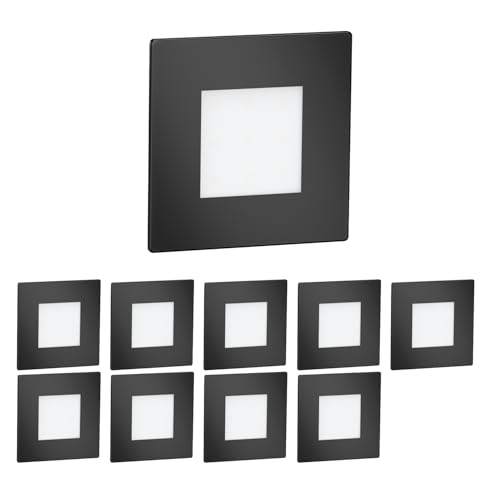 ledscom.de 10 LED luz de escada/luz de parede embutida FEX para interior e exterior, angular, preto, 85 x 85 mm, branco quente