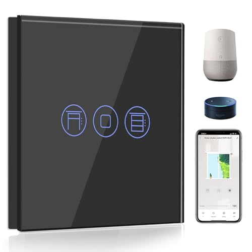 BSEED Interruptor persiana WIFI preto, interruptor inteligente compatível com o seu, Alexa e Google Home, controlo de APP e função de temporizador, 2,4 Ghz Alexa interruptor persiana