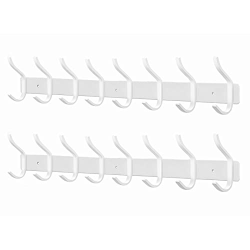 MEIJO Cabides de parede com 8 ganchos, ganchos cabides de montagem na parede em aço inoxidável ganchos ganchos cabide para entrada, cozinha, casa de banho (8 ganchos - 2 peças, branco)