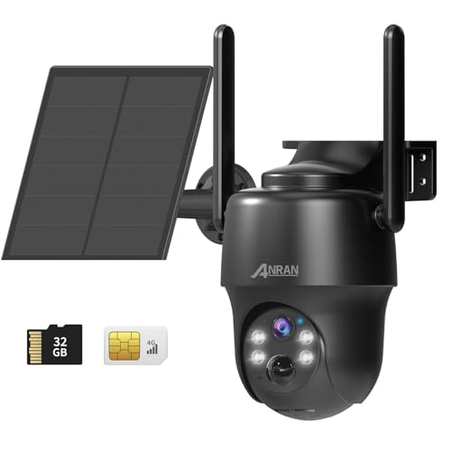 ANRAN 3G/4G LTE câmara de vigilância exterior com SIM, 2K HD 4G câmara solar sem cabo com bateria, PTZ 360°, visão noturna, detecção de movimento, áudio bi-direcional, armazenamento local, G1 preto