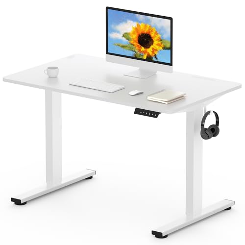 FLEXISPOT EN1 MAX, 120 x 80 cm, secretária elevável elétrica com placa inteira mesa de elevação, Standing Desk, mesa elevável secretária com 2 ganchos e 4 funções de memória