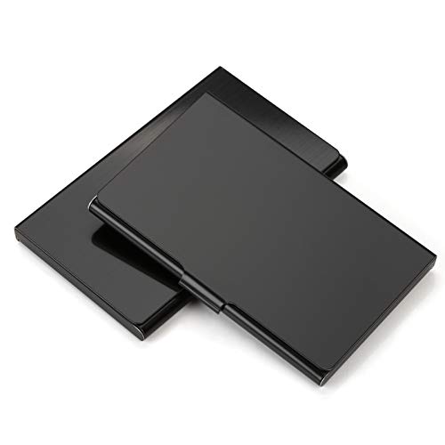 Kesote 2 Porta-cartões para cartões de crédito porta-cartões de aço inoxidável para homem e mulher (preto) 58 * 92 mm
