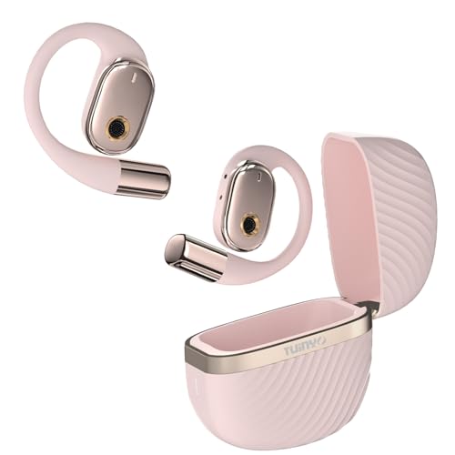 TUINYO Auriculares de orelha aberta, auriculares sem fios com Bluetooth V5.4, carregamento rápido, 35 horas de reprodução, impermeáveis para desportos, condução, escritório, cor rosa