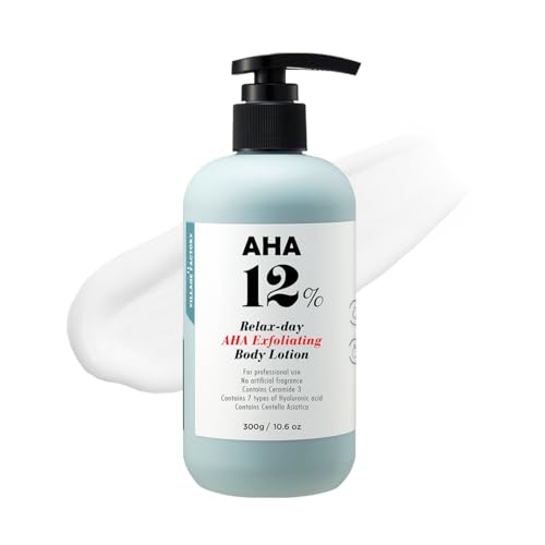 VILLAGE 11 FACTORY Loção corporal com ácido glicólico a AHA 12% (300 g), fórmula esfoliante e rejuvenescedora, elimina suavemente as células mortas, sem perfume, sem para-brisas (AHA Body Lotion)