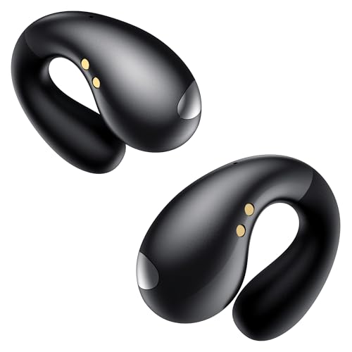 EUQQ Auriculares de condução óssea - auriculares sem fios desportivos com design aberto, conexão Bluetooth 5.3 e alto conforto, capacetes sem fios Bluetooth para corrida e ginásio