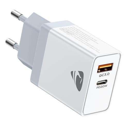 Aioneus Carregador USB C, 25 W carregador carregamento rápido 2 portas múltiplas tomada USB com PD USB-C e QC3.0 USB-A, carregador de parede móvel adaptador tipo C para iPhone 16 15 14 13 12 11 Pro