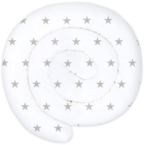 Almofada serpente XXL almofada de cama almofada de amamentação rolo de cama protetor de borda de cama almofada decorativa ao redor da cama cobra XL feita à mão estrelas cinzentas sobre branco 400 cm