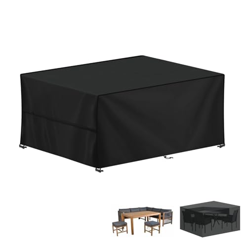 LAMUNI Capa mesa de jardim impermeável, 170 x 100 x 75 cm, capa para móveis de jardim, retangular, para móveis de jardim, 420D, tecido Oxford, cobertura de mesa exterior, capa protetora de mesa,