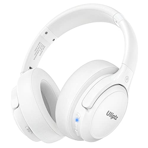 Uliptz - Auriculares Bluetooth 5.3 com micro, 65 h de autonomia, 6 modos de som EQ, estéreo, alta fidelidade, sem fios, circumaurais, dobráveis, leves, viagens, escritório, telemóvel, PC, brancos