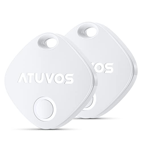 ATUVOS Air Tag Smart Tracker 2 Pack branco, localizador de objetos Bluetooth funciona com a procura da Apple (apenas iOS, Android não compatível), localizador para chaves, carteiras, bagagem, bateria
