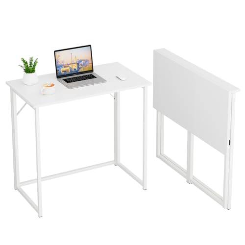 Dripex Mesa de secretária dobrável, compacta, estável e fácil de montar, mesa pequena computador para casa escritório e qualquer pouco espaço, cor branca, 80 x 46 x 74 cm