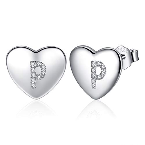 Jrêveinfini Brincos de coração para mulher e menina em prata de lei 925, letras iniciais de A a Z, com caixa de presente