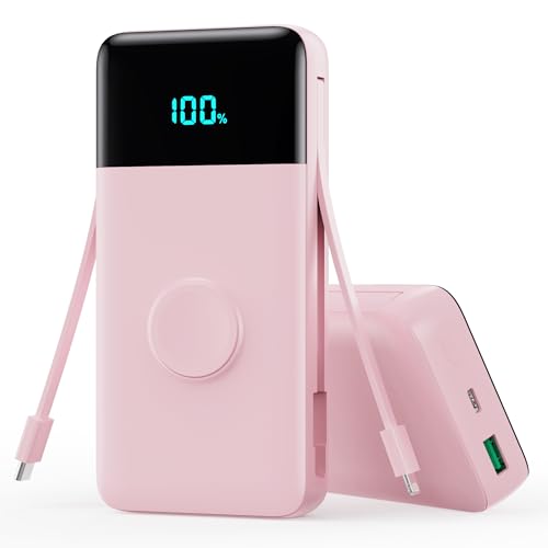 Trswyop Power Bank 26800 mAh com carregador i-Watch, 25 W PD+QC4.0 USB C carregamento rápido bateria externa com 2 cabos integrados, 5 saídas carregador portátil LCD compatível com Apple Watch, iPhone