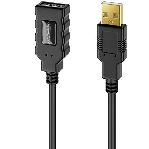 deleyCON 15 m de extensão ativa USB 2.0 com interruptor de sinal - cabo de repetidor para PC, computador, impressora, scanner - preto