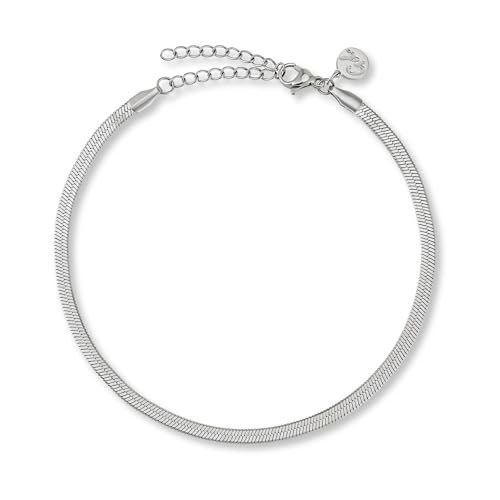 GD GOOD.designs Tornozeleira feminina - corrente plana de cobra de 3 mm em ouro de 18 quilates, banhado a ouro rosa ou prateado, aço inoxidável 316L, resistente à água, ajustável 22-27 cm