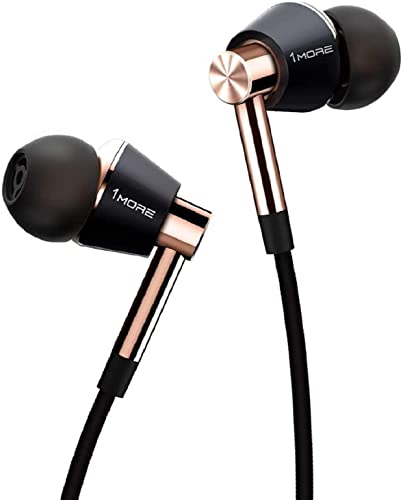 1MORE Triple-Driver HiFi auriculares In-ear Hi-Res áudio com cabo integrado de controlo remoto e microfone para iPhone e Android telemóveis, E1001 dourado