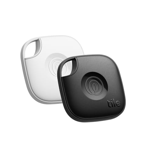 Tile by Life360 Mate (2024) - Localizador Bluetooth, localizador de chaves e localizador de objetos para chaves, malas e muito mais. Localizador de telefones. Pacote de 2 (preto/branco)
