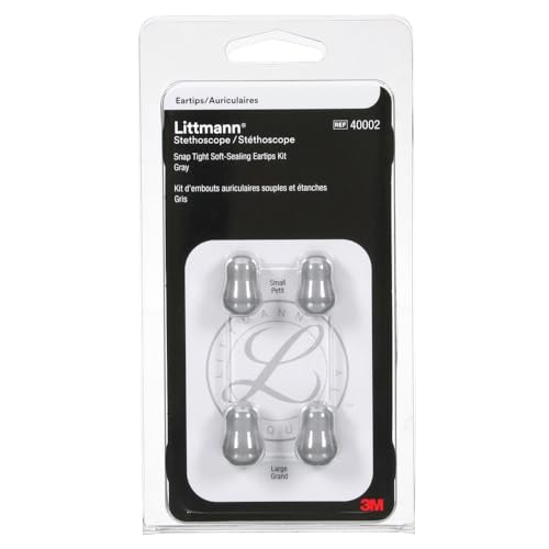 3M Littmann Kit de peças de substituição para estandedoscópios, oliveiras supermacias de colocação de pressão, cinzentos, grandes e pequenas, 40002