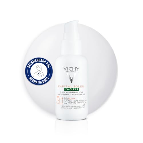 Vichy Líquido protetor de uso diário, pele oleosa ou com tendência anual, proteção de fotografia Spf50 contra raios UVB e Uva, claro, capital solar, 40 ml