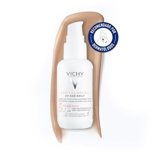 Vichy Líquido protetor UV - era de uso diário com cor, combate ao envelhecimento, proteção de proteção de proteção SPF50 contra raios UVB e UVA, capital solar, 40 ml