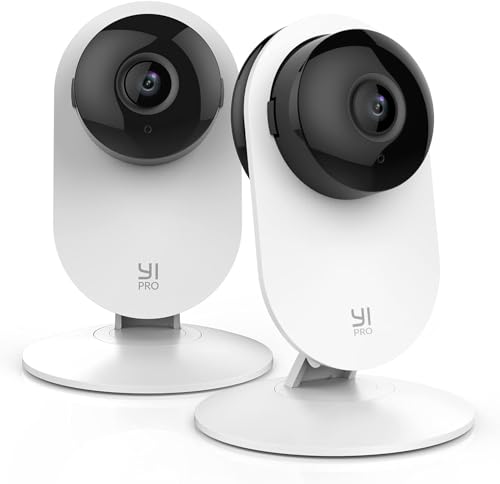 YI Pro 2K Câmaras de vigilância doméstica WiFi 2,4 GHz, IP câmara vigilância bebé cão gato, visão noturna, detecção de movimento, notificações push, compatível com Alexa, 2 peças