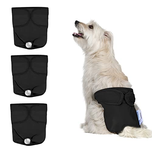 Nobleza 3 Fraldas laváveis para cães, calcinhas higiénicas para s no céu, reutilizável animais de estimação sanitários fralda para cães e mulheres (M cintura 35-45 cm, 3 pacotes, preto)