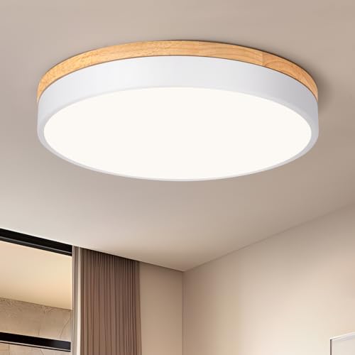 Vikaey Candeeiro de teto, teto LED de teto branco, 40 cm LED teto de madeira para quarto, sala de estar, sala de jantar, cozinha, corredor 4000 K 36 W