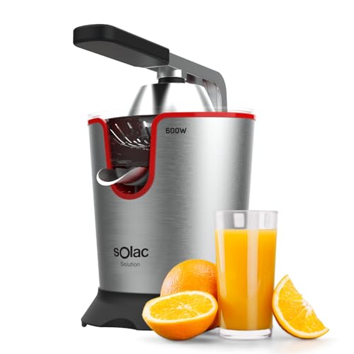 Solac Solution EX6190 Espremedor de alavanca de 600 W, motor AC, 2 cones para todos os citrinos, corpo e filtro de aço inoxidável, depósito de 0,65 L, removível, componentes adequados para máquina de