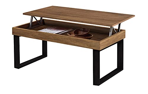 HOGAR24 ES Odin - Mesa central elevável de madeira maciça, acabamento fechado, pernas cor preta. Medidas: 100 x 50 x 47 cm