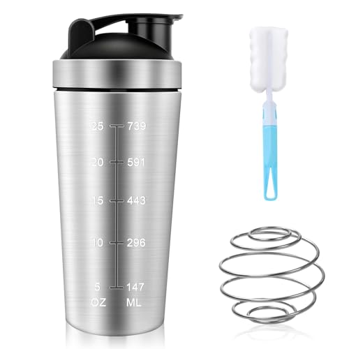 Shaker de aço inoxidável, 750 ml Shaker protetoras, copo batidos protetores com bola de aço, agitador de proteínas sem BPA e à prova de fugas, ideal para proteínas em pó e batidos de proteínas
