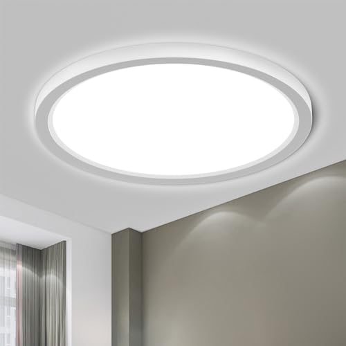 LQWELL® Candeeiro de teto LED candeeiro de teto, IP44 candeeiro de casa de banho impermeável redondo plano 18 W 6000 K 1980LM fino para sala de estar casa de banho quarto cozinha corredor porão