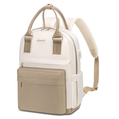 LOVEVOOK Mochila de mulher pequena, mala mochila de viagem anti-roubo com porta de carregamento USB, impermeável casual mini pack para escritório universidade compras uso diário, A-caqui e bege,