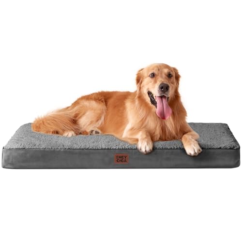 EHEYCIGA Cama cães extra grande ortopédica, 112 x 81 x 9 cm colchão cão com espuma de caixa de ovos, tapete lavável cão, cão cão, cinzento