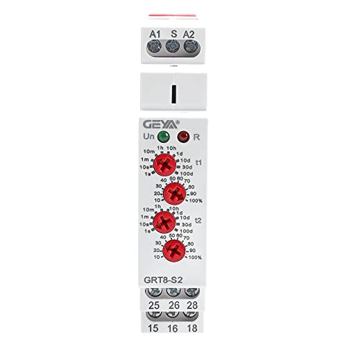 GEYA Relé de tempo de ciclo assimétrico 2 contacto 16A AC230V Cycler Repetidor relé de atraso modular (GRT8-S2, AC230V)