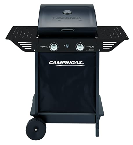 Campingaz Xpert 100 L Plus Rocky churrasqueira gás para pedra vulcânica, churrasco gás com 2 queimadores, 7,1 kW de potência, 2 grelhas de aço cromado, 2 mesas laterais e rochas de lava