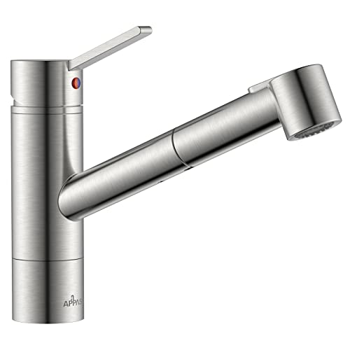APPASO Torneira de cozinha extensível, torneira de cozinha de alta pressão com chuveiro, torneira misturadora de cozinha com 2 tipos de jato, torneira de cozinha giratória 120° escovado [proteção de