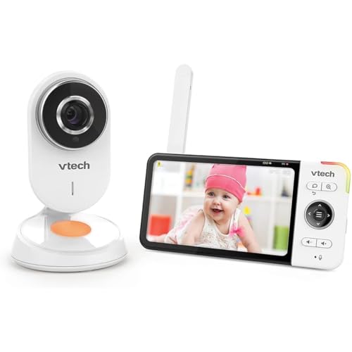 VTech - BM818 - Wide View HD Video Baby Monitor - 5 polegadas Ultra Flat HD Display - Night Light and Lullabies 720p - Version ES White