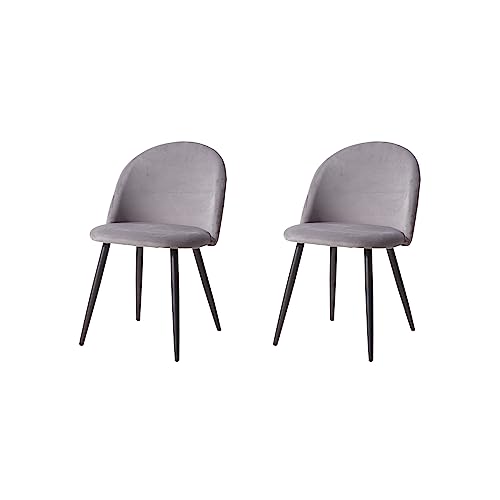 GrandCA HOME Conjunto de 2 cadeiras de sala de jantar de veludo, cadeiras de cozinha com almofada de assento de veludo macio, cadeiras de sala de jantar laterais estofada para sala de estar, cinzento