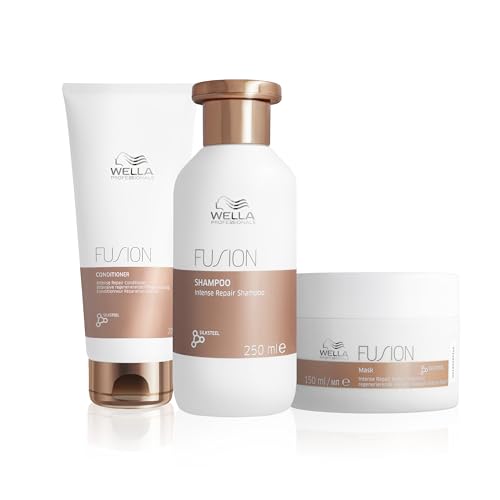Wella Professionals Pack Fusion | Reparação intensa, cabelo danificado, champô (250 ml) + condicionador (200 ml) máscara (150 ml)