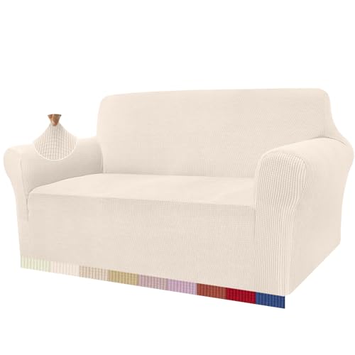 Granbest Capa de sofá de alta elasticidade, moderna capa de sofá jacquard elástico para salão, proteção para cães e animais de estimação, 2 lugares, bege claro