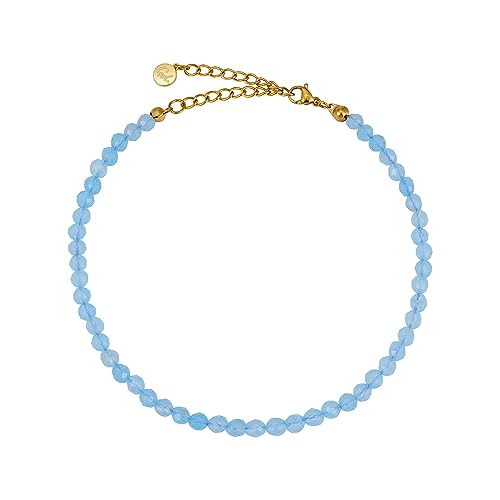 GD GOOD.designs Tornozeleiras femininas com contas de jade autêntico 4 mm - impermeável - tornozeleira de pedra natural colorida com fecho ajustável em ouro de 18 K