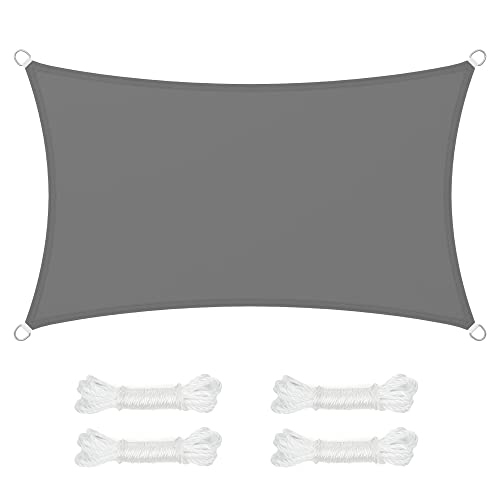 SONGMICS Vela de sombra de 3 x 5 m, impermeável com coluna de água de 665 mm, proteção solar, proteção UV de 93%, terraço, jardim, varanda, retangular, 2 m, cinzento fumado GSH35GY