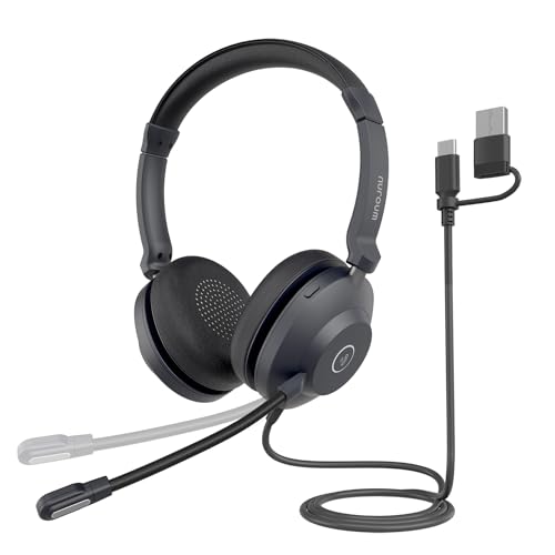 Nuroum HP21 Auriculares com microfone para PC, cancelamento de ruído para o trabalho, botão silencioso, Business capacetes com cabo USB-A/tipo C para computador/telefone Zoom/Teams, escritório/Call