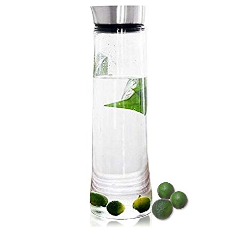 Buwico 1,5 l Carafe en Verre Pichet à eau en Verre Cruche de Borosilicate Glass avec acier inoxydable couvercle pour l'eau, lait, jus, thé glacé, limonade et mousseux Boissons