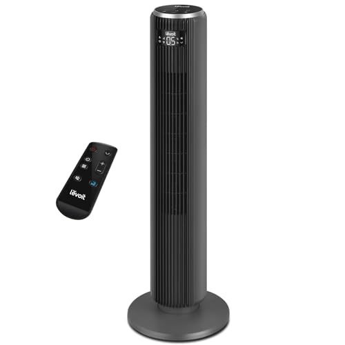 LEVOIT Ventoinha de torre com controlo remoto, ventilador silencioso de 23 dB e 39 W, oscilação de 90 ° com 7 m/s, 4 modos de 5 velocidades, temporizador de 12 H, fácil de montar para quarto