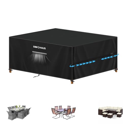 SIMPHAUS Capa mesa exterior impermeável, 190 x 140 x 90 cm, capa exterior móveis e jardim, capa para mesa dobrável, capa para móveis de exterior, tecido Oxford 420D, anti-UV, protetor de mesa e