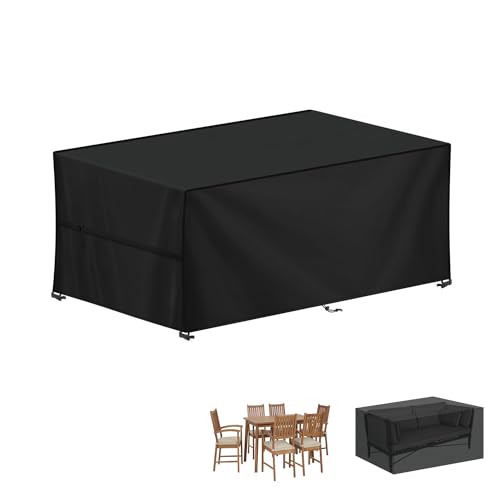 LAMUNI Capa mesa de jardim, impermeável, 160 x 90 x 75 cm, capa para móveis de jardim, retangular, 420D, tecido Oxford, cobertura de mesa exterior, capa protetora de mesa, anti-vento