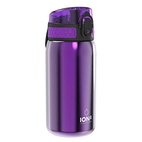 ION8 Garrafa de água Inox leve para crianças, 400 ml, sem isolamento, à prova de fugas, fácil de abrir, fechadura segura, adequada para máquina de lavar louça, fácil de limpar, resistente a raios