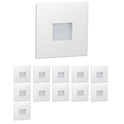 ledscom.de 12 LED luz de escada/luz de parede embutida FOW para interior e exterior, downlight, angular, 85 x 85 mm, branco quente